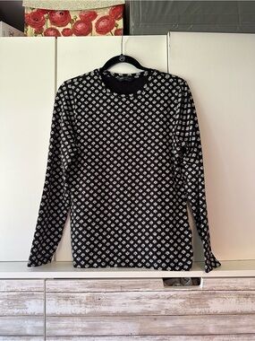 🌼 M&S Collection Black Floral Long Sleeve Top UK 12 US 8 Stretch Casual